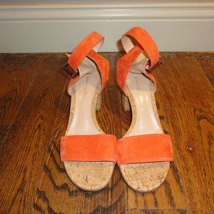 GIANVITO ROSSI Women's Orange Suede Chunky Heel Pumps Size 37.5 (US 7)